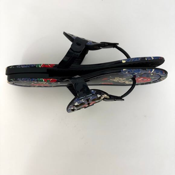 Tory Burch Miller Sandal Slippers Navy Tea Rose Patent Leather Logo 7.5M - Picture 8 of 12